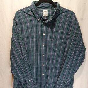 Brooks Brothers 346 Long Sleeve Button Up. XL. Slim Fit. Blue Green Plaid.